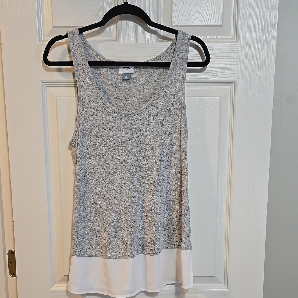 Old Navy Gray and White Tank Top with Scoop Neck